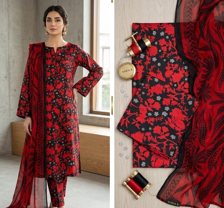 3-Piece Premium Lawn Suit with Chiffon Dupatta