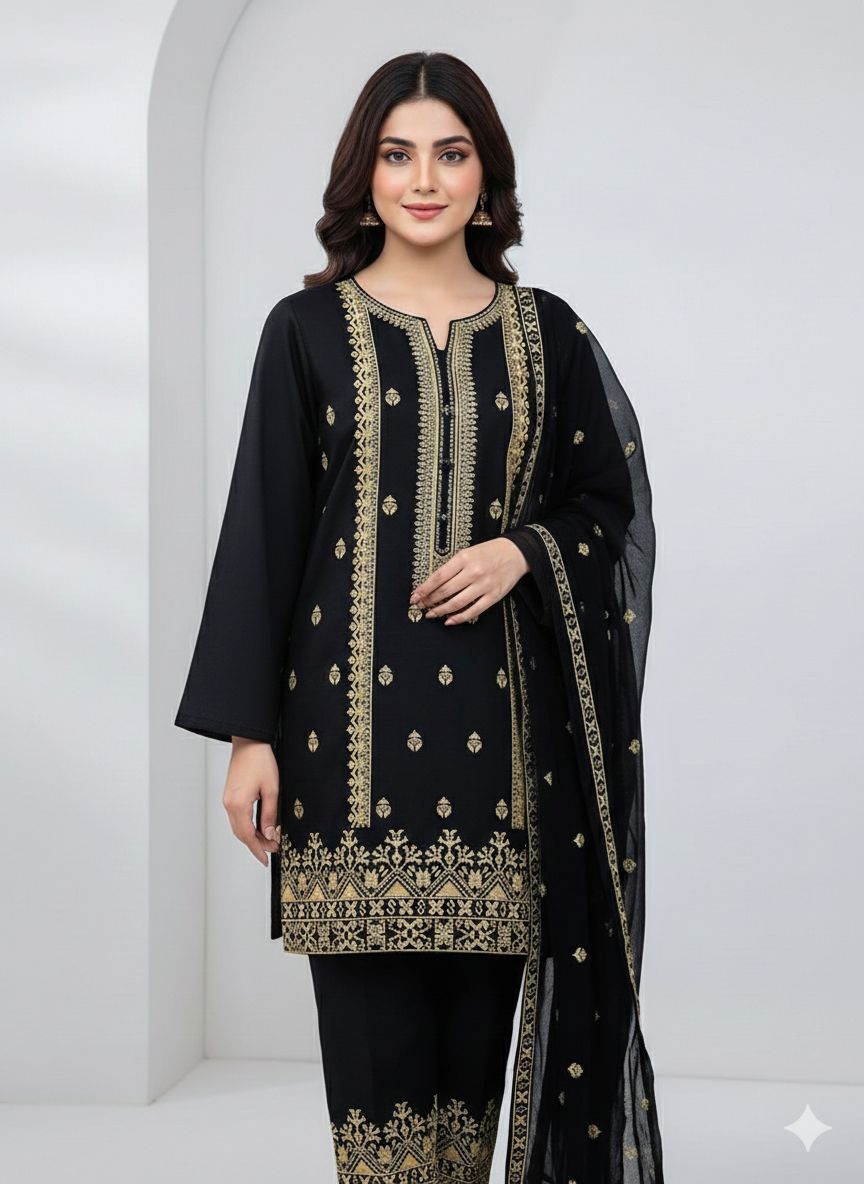 Embroidered 3 Piece Cotton Suit with Chiffon Dupatta | Summer Collection 2026