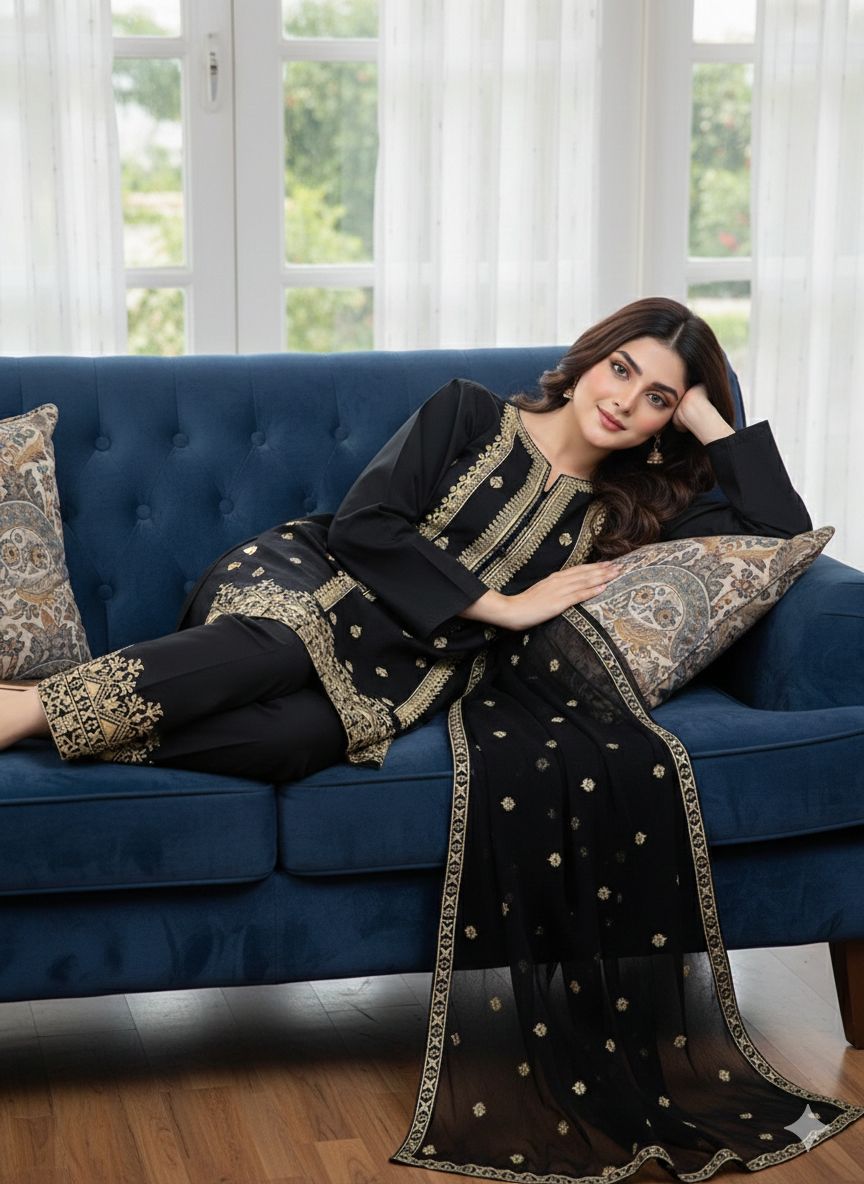 Embroidered 3 Piece Cotton Suit with Chiffon Dupatta | Summer Collection 2026